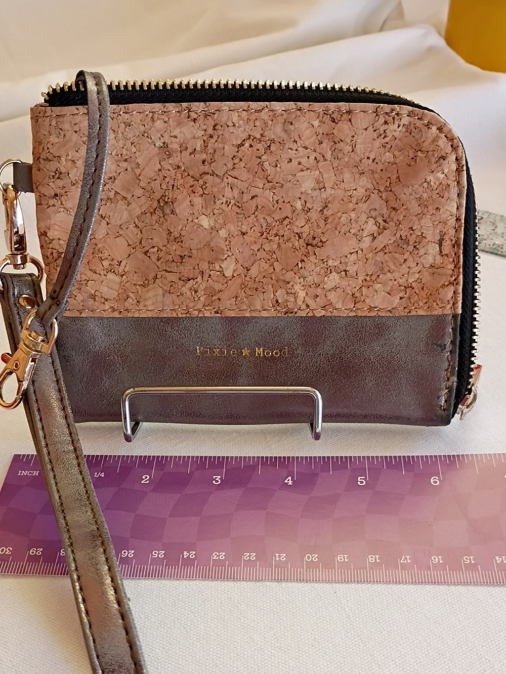 Cork and Brown Leather Wristlet Wallet